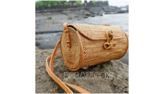 large cylinder handbag style handmade full woven grass straw rattan strap